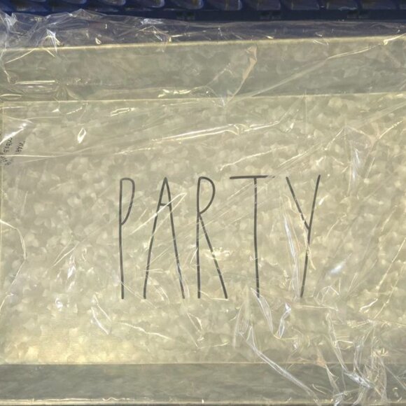 Rae Dunn Artisan Collection Steel Rectangle Tray with Wood Handles - "PARTY" - Picture 4 of 4